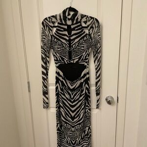 AFRM Cutout Black and White Patterned Long Sleeve Dress